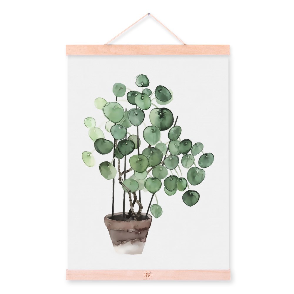 Watercolor Green Plant Leaf Poster A4 Wooden Framed Canvas Painting Modern Nordic Living Room Home Decor Wall Art Picture Scroll