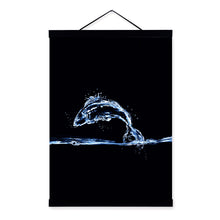 Load image into Gallery viewer, Black Abstract Water Drop Fish Whale Shark Poster Wooden Framed Canvas Painting Living Room Home Decor Wall Art Pictures Scroll
