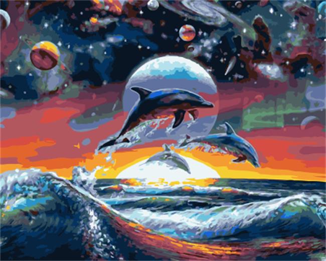 DRAWJOY Framed Animal Dolphin DIY Painting By Numbers On Canvas Painting And Calligraphy Wall Art For Home Decor 40x50
