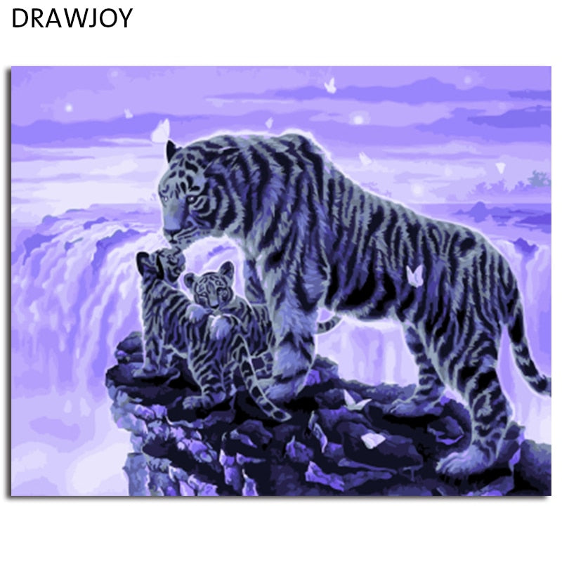 DRAWJOY Framed Animal Tiger DIY Painting By Numbers On Canvas Painting And Calligraphy Wall Art For Home Decor 40x50