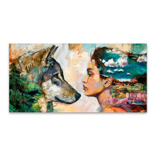 Load image into Gallery viewer, HDARTISAN Wall Art Canvas Animal Figure Painting For Home Decor Wolf and Girl For Living Room No Frame Wall Picture QK2373
