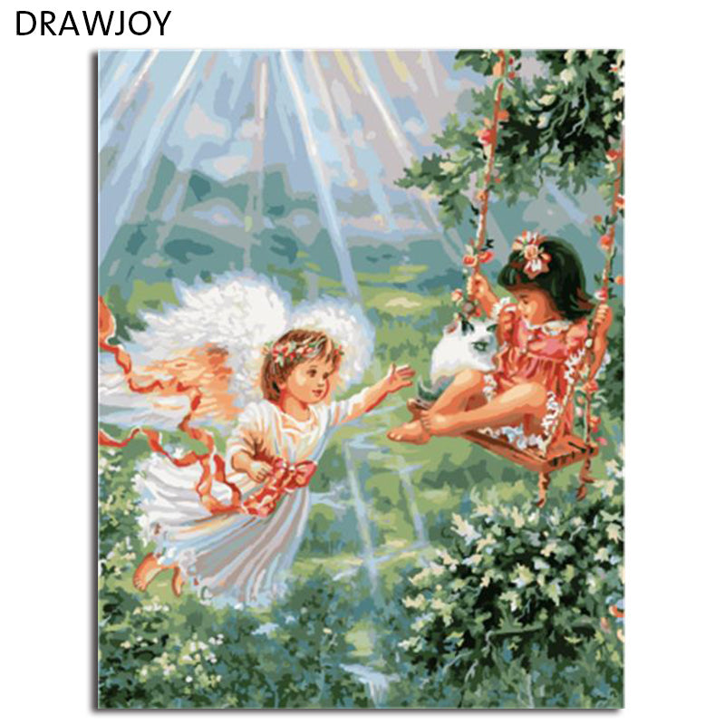 DRAWJOY Framed DIY Wall Paint Pictures Beauty Girls Painting By Numbers Oil Painting Home Decor For Living Room
