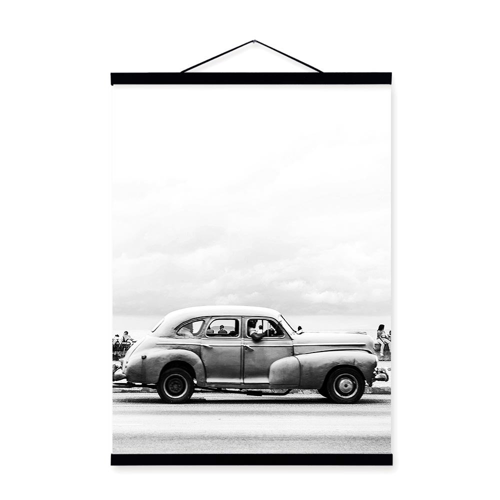 Sea Beach Tree Landscape Vintage Car Wooden Framed Poster Prints Scandinavian Wall Art Picture Home Decor Canvas Painting Scroll