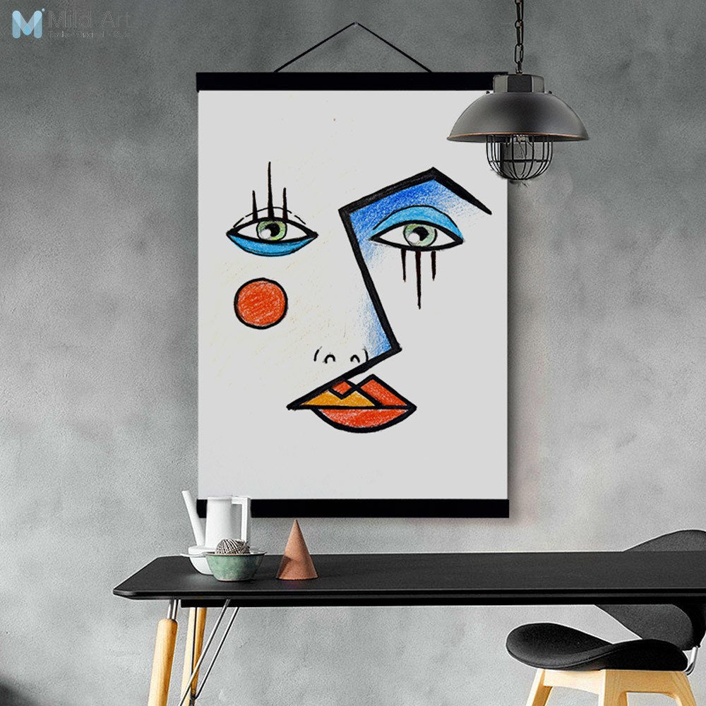 Contemporary Abstract Face Picasso Poster and Print Wooden Framed Canvas Painting Living Room Home Decor Wall Art Picture Scroll