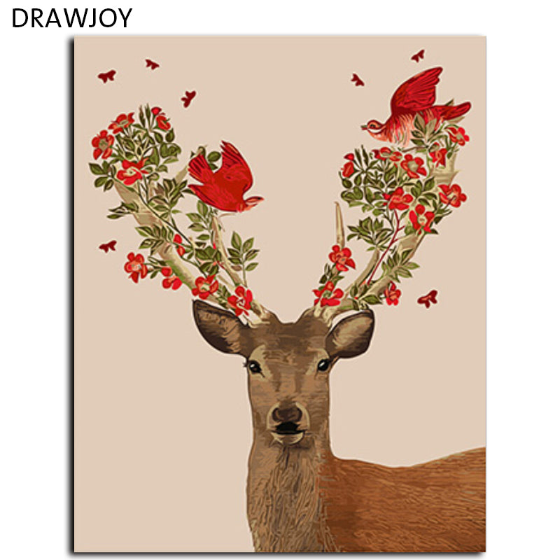 DRAWJOY Deer Framed DIY Canvas Oil Painting Picture DIY Painting By Numbers Wall Art For Living Room Home Decor