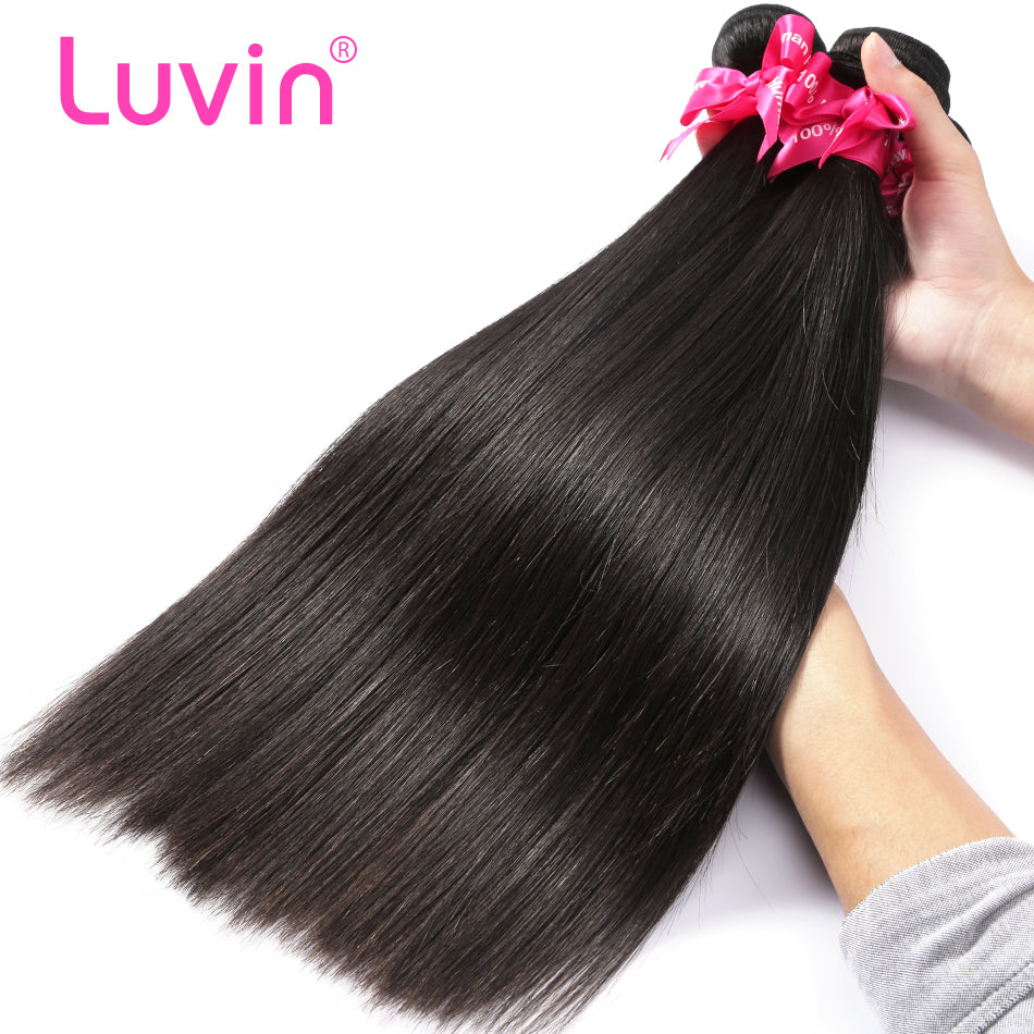 Luvin Virgin Hair Weave Peruvian hair Bundles With Closure Human Hair 4 Bundles With Frontal Closure Straight Hair Extension
