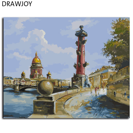 DRAWJOY Saint-Petersburg Framed Wall Pictures DIY Oil Painting By Numbers DIY Canvas Oil Painting Wall Art GX9616 40*50cm