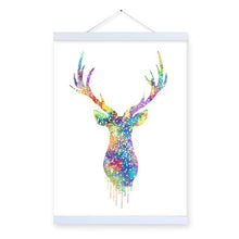 Load image into Gallery viewer, Watercolor Deer Head Wooden Framed Canvas Paintings Nordic Style Living Room Wall Art Pictures Home Decor Posters Hanger Scroll
