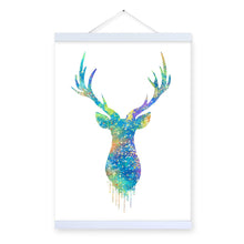 Load image into Gallery viewer, Watercolor Deer Head Wooden Framed Canvas Paintings Nordic Style Living Room Wall Art Pictures Home Decor Posters Hanger Scroll
