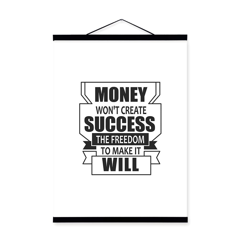 Retro Typography Motivational Success Quote Wooden Framed Poster Nordic Office Home Deco Wall Art Picture Canvas Painting Scroll