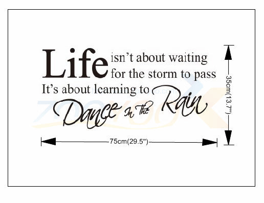 life isn't about waiting Inspirational quote wall decal 8016 decorative vinyl wall sticker Dance in the rain