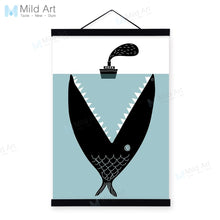 Load image into Gallery viewer, Minimalist Abstract Cartoon Fish Boat Sea Wooden Framed Canvas Posters Nordic Style Kids Boy Room Wall Paintings Pictures Scroll
