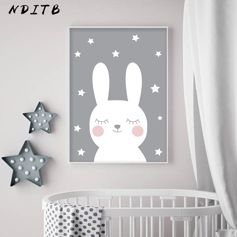 Rabbit Heart Nursery Wall Art Canvas Painting Cartoon Posters and Prints Decorative