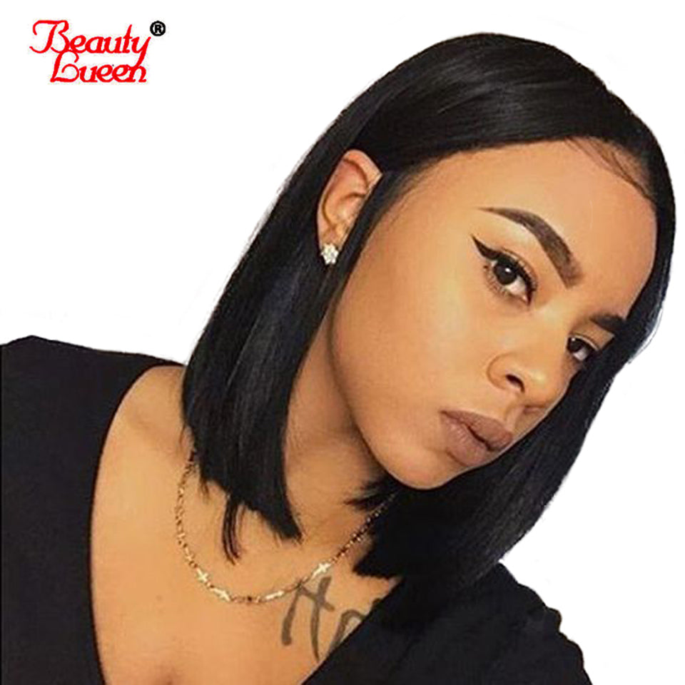 Glueless Lace Front Human Hair Wigs With Baby Hair Pre Plucked Hairline Indian Cuticle Aligned Remy Short Bob Wig 1b and Color 4