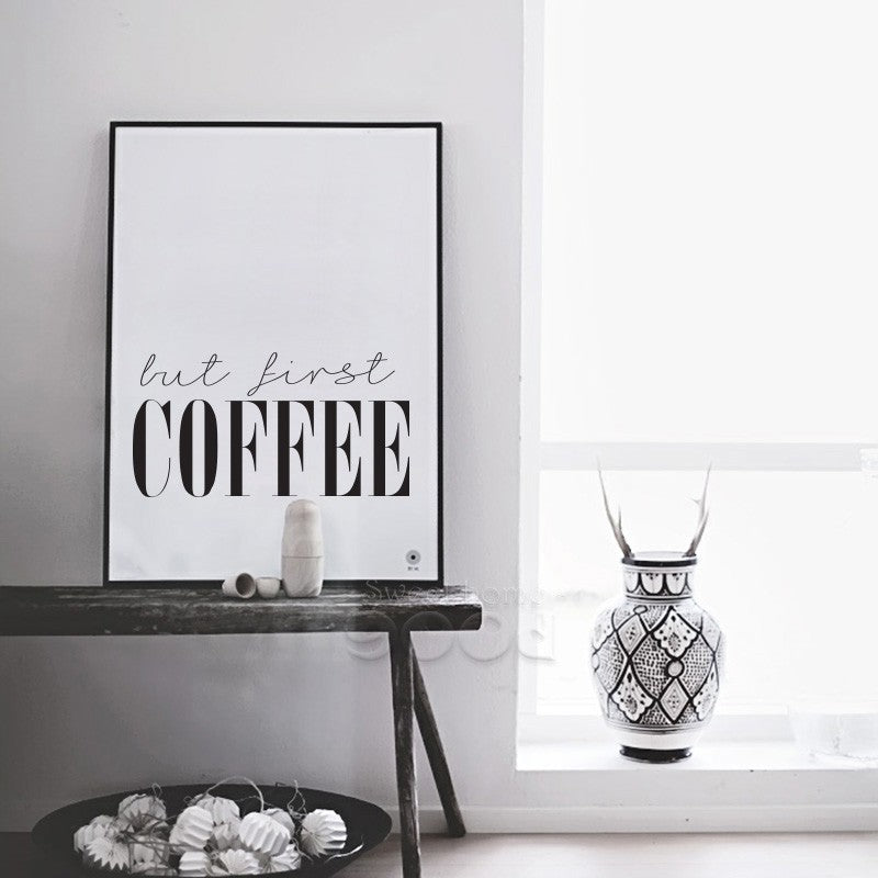 But First Coffee Quote Canvas Art Print Poster, Simple Style Wall Pictures for Home Decoration, Wall Decor YE137