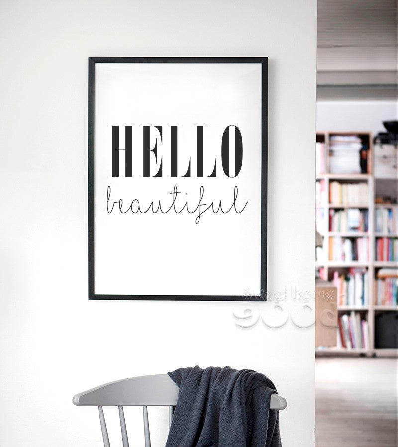 Hello Beautiful Quote Canvas Art Print Poster, Simple Style Wall Pictures for Home Decoration, Wall Decor YE134