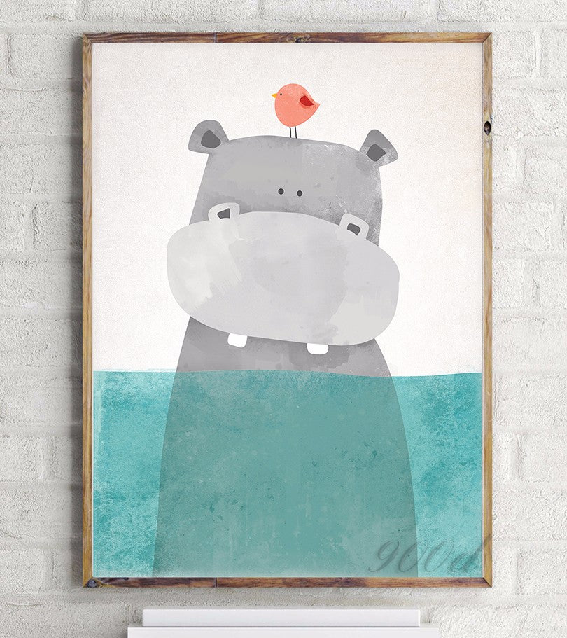 Cartoon Cute Hippo Canvas Art Print Painting Poster,  Wall Picture for Home Decoration,  Wall Decor FA400-2