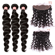 Load image into Gallery viewer, 3 Human Hair Bundles With Closure Lace Frontal Closure Brazilian Hair Weave Loose Wave Bundles With Closure Prosa Remy
