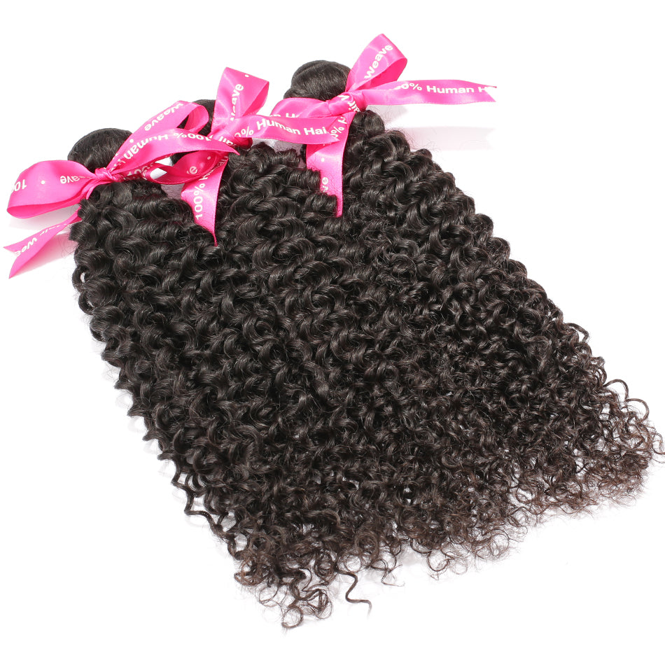 Luvin Brazilian Hair Weave Kinky Curly Virgin Hair 100% Human Hair Weave Natural Color Hair Extensions Weft 30 Inch Bundles