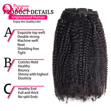 Load image into Gallery viewer, 4B 4C Mongolian Afro Kinky Curly Clip In Human Hair Extensions 8 Pcs/Set Clips 100% Human Natural Hair Dreaming Queen Remy Hair
