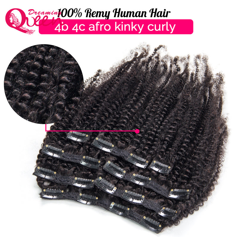 4B 4C Mongolian Afro Kinky Curly Clip In Human Hair Extensions 8 Pcs/Set Clips 100% Human Natural Hair Dreaming Queen Remy Hair