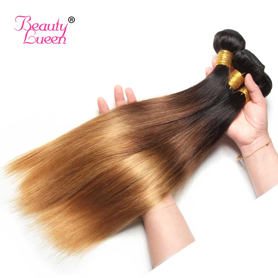 Ombre Brazilian Straight Hair Weave 3 Bundles With Closure T1B/4/27 3 Tone Honey Blond Ombre Human Hair With Closure Remy Hair