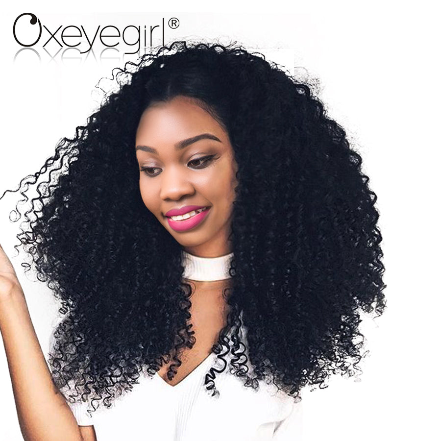 Oxeyegirl Afro Kinky Curly Hair Bundles 100% Human Hair Bundles Malaysian Curly Hair Weave Natural Color NonRemy Hair Extensions