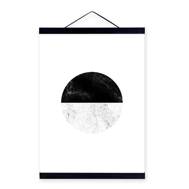 Abstract Black and White Geometric Marble Posters Prints Wooden Framed Canvas Painting Nordic Home Decor Wall Art Picture Scroll