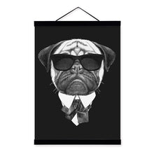 Load image into Gallery viewer, Black and White Vintage Posters Fashion Mafia Dog Wooden Framed Canvas Painting Nordic Home Decor Scroll Wall Art Picture Hanger
