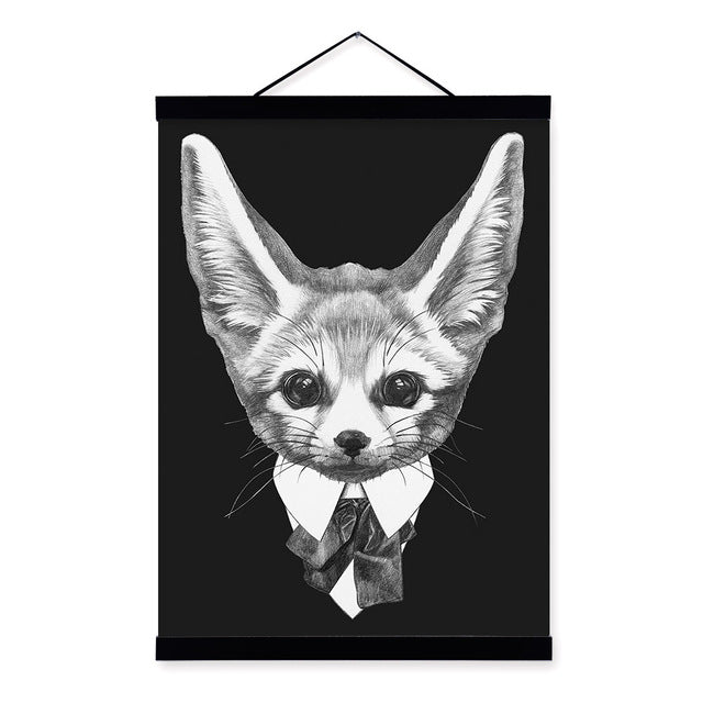 Modern Vintage Abstract Black White Mafia Animals Deer Fox Framed Canvas Paintin Nordic Home Decor Wall Art Print Picture Poster