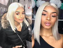 Load image into Gallery viewer, Luvin Silver Grey Short Glueless Lace Front Human Hair BOB Wigs With Baby Hair  Brazilian Remy Hair Wigs Bleached Knots
