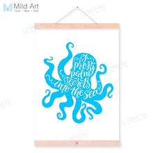 Load image into Gallery viewer, Typography Sea Ocean Animal Starfish Quotes Wooden Framed Poster And Print Nordic Scroll Wall Art Pictures Decor Canvas Painting

