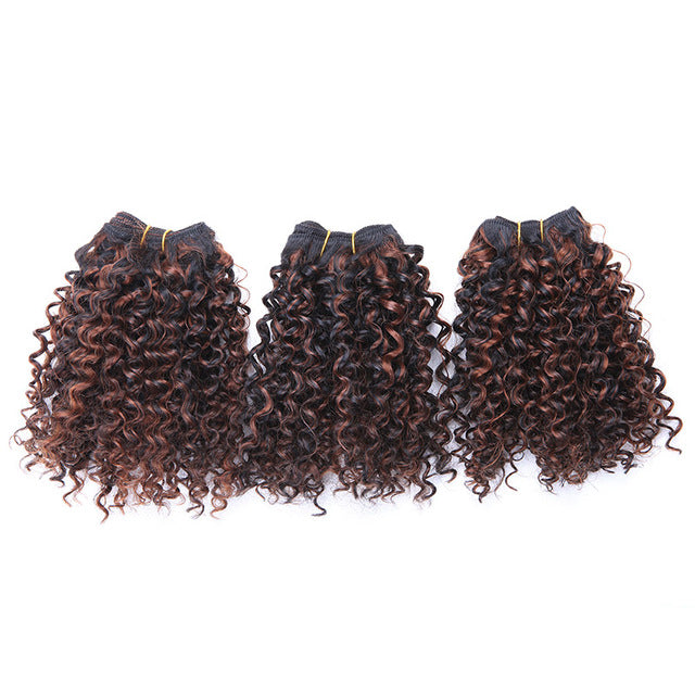 3 Bundles Bohemian Style Short Afro Kinky Curly Hair Wefts 8 Inches Ombre Blended Hair Weaves