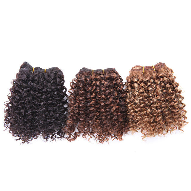 3 Bundles Short Afro Kinky Curly Hair Bundles Hair Wefts Blended Bohemian Style 8 Inches Ombre Hair Weaves