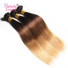 Load image into Gallery viewer, Ombre Brazilian Straight Hair Weave 3 Bundles With Closure T1B/4/27 3 Tone Honey Blond Ombre Human Hair With Closure Remy Hair
