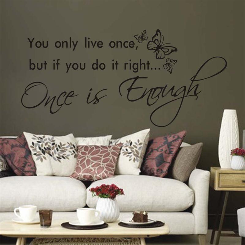 You only live once butterfly vinyl stickers Life Inspirational Saying Home Decal Wall Art Quote Words Lettering Decor