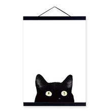 Load image into Gallery viewer, 3 Panel Watercolor Black Cat Wooden Framed Canvas Painting Nordic Girl Room Home Decor Big Scroll Wall Art Picture Poster Hanger
