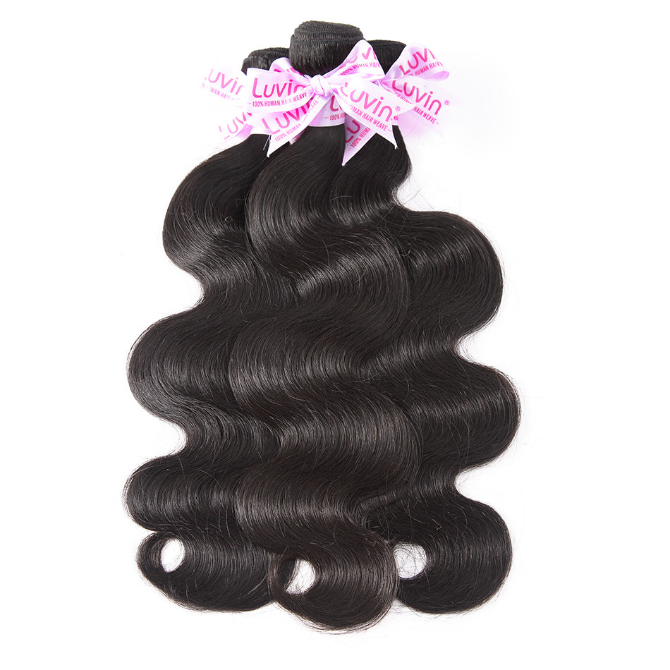 Luvin Brazilian Hair Weave Bundles 100% Human Hair Body Wave Remy Weft Hair Extensions Natural Color Mink Wavy 30 Inch Bundles