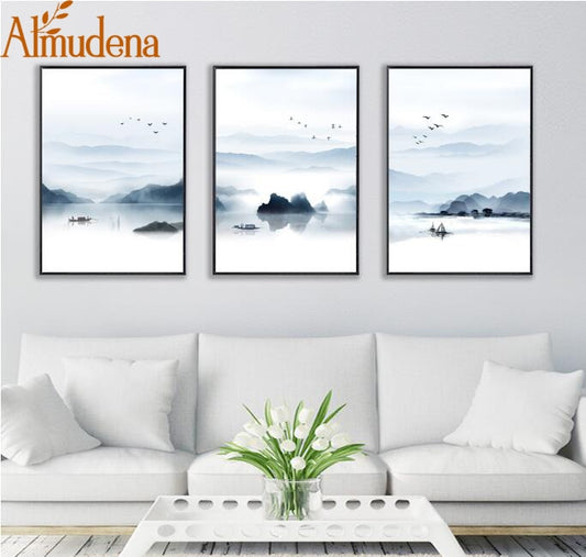 Nordic Mountain and Lake Landscape Painting No Frame Canvas Posters and Prints
