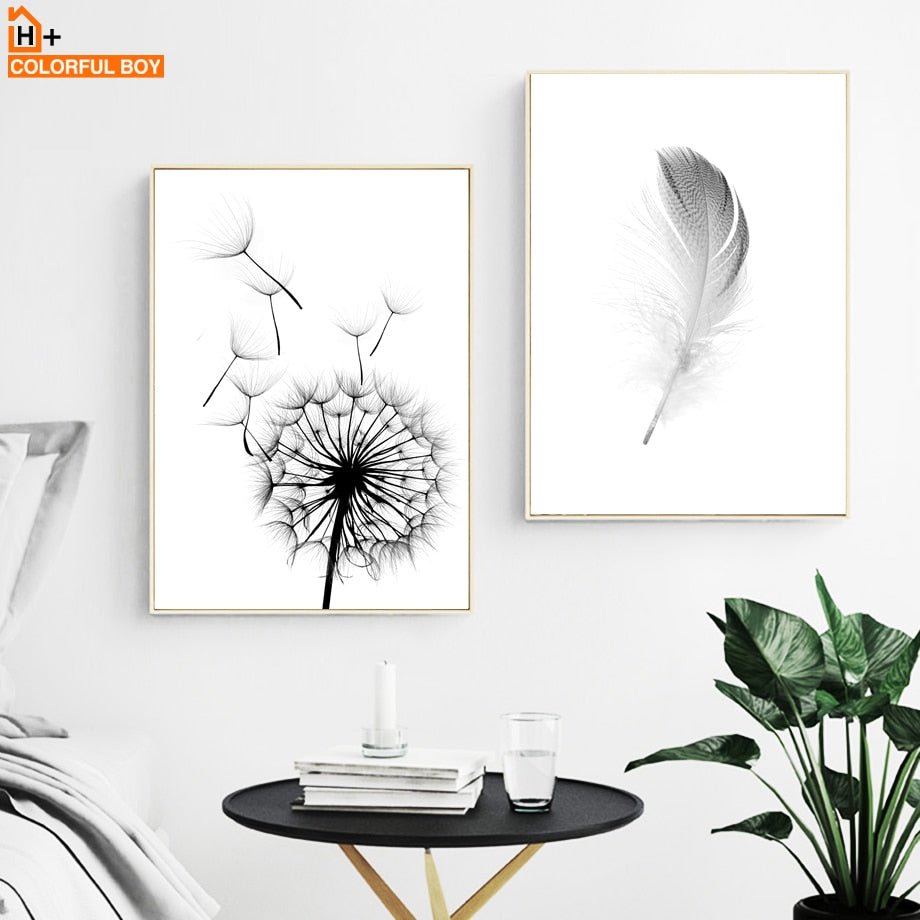 COLORFULBOY Posters And Prints Wall Art Canvas Painting Dandelion Feather Nordic