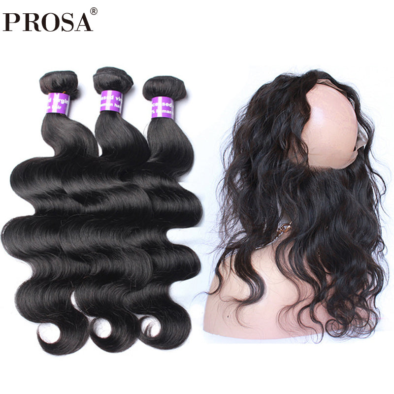 360 Lace Frontal With Bundle Body Wave Brazilian Hair 4 Pcs 3 Human Hair Bundles Add Closure With Baby Hair Prosa Remy