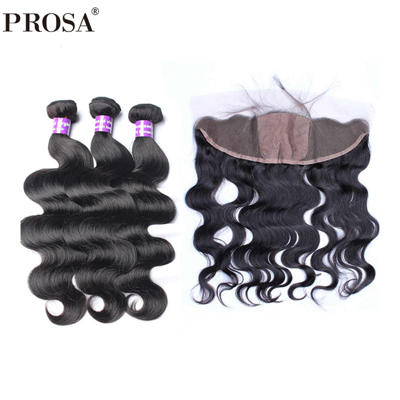 Silk Base Lace Frontal Closure With Bundles Body Wave  Brazilian Human Hair Weave Bundles Prosa Hair Products Remy