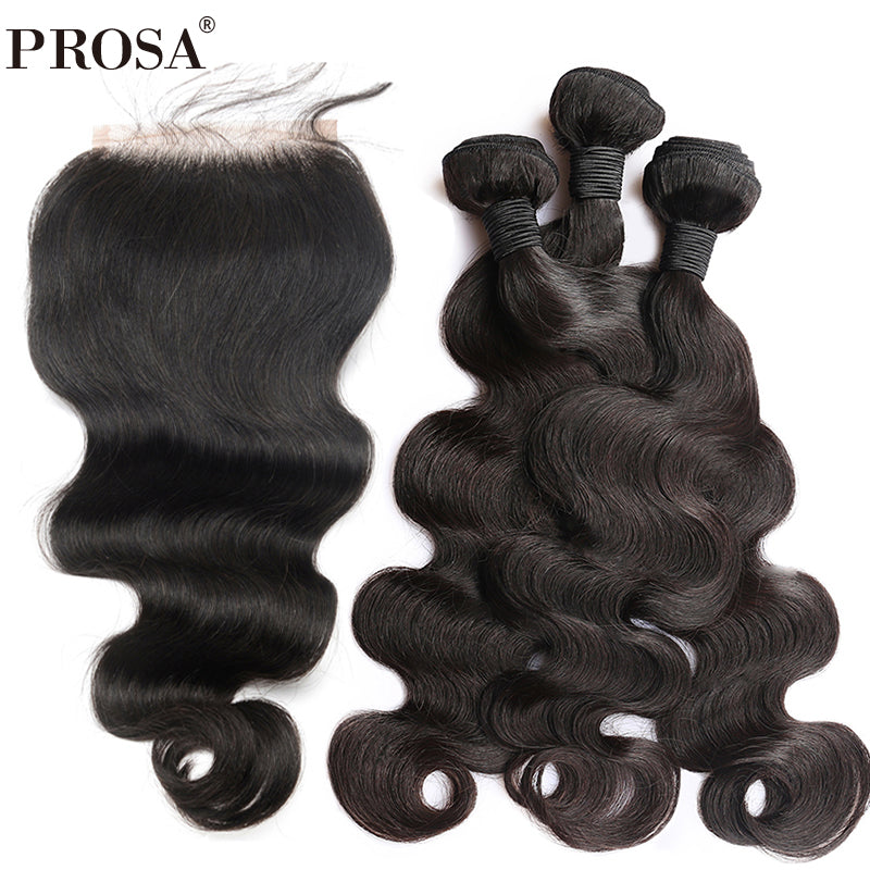 Body Wave Human Hair Bundles With  Closure Peruvian Hair Bundles With Closures Bleached knots Prosa Hair Products Remy
