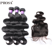 Load image into Gallery viewer, Brazilian Virgin Hair With Closure 4Pcs/Lot Body Wave Human Hair Bundles With Lace Closure 5x5 Prosa Hair Products
