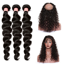 Load image into Gallery viewer, Pre Plucked 360 Lace Frontal Closure With Bundle 3 Loose Wave Brazilian Virgin Human Hair Weaving Hair Extensions Prosa
