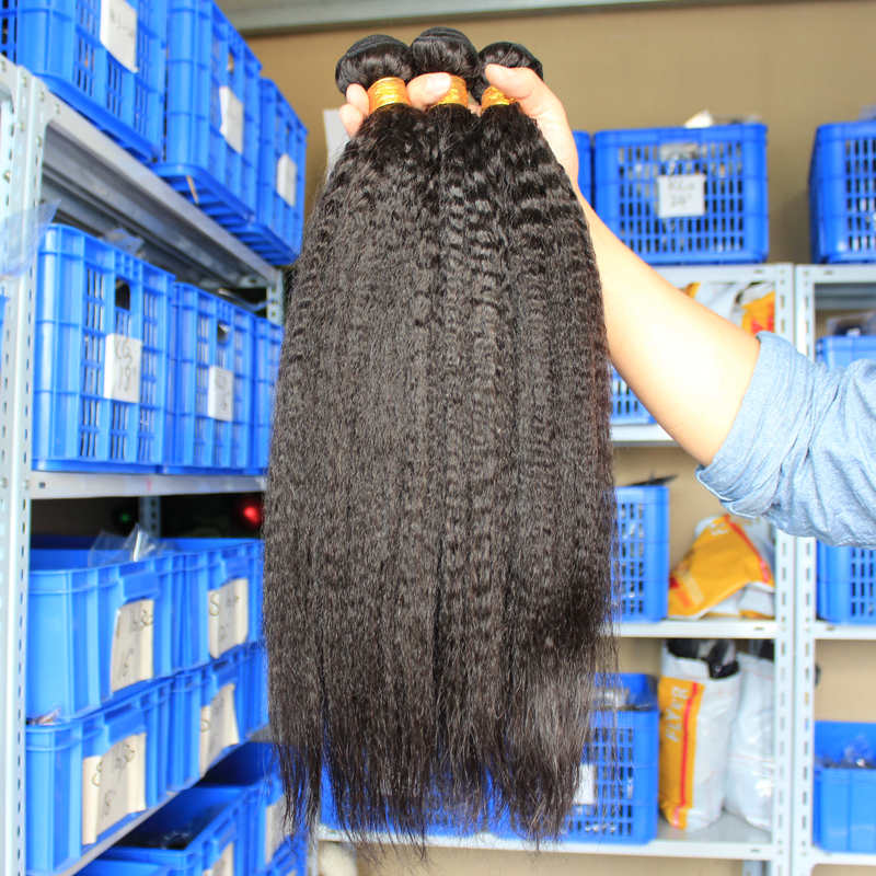 Kinky Straight Hair Brazilian Hair Weave Bundles Deal One Piece Natural Color Coarse Yaki Human Virgin Hair Extension Prosa