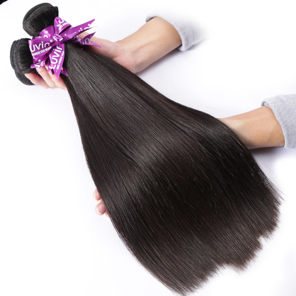 Luvin Malaysian Hair Weave Bundles Straight Hair Human Hair 3 4 Bundles With Closure Bleached Knots Remy Hair Extension
