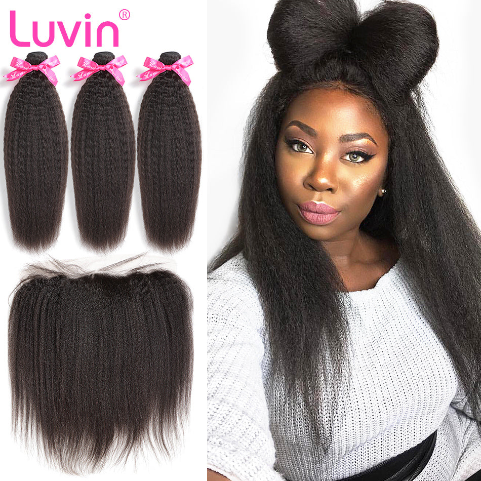 Luvin Brazilian Human Hair Bundles With Lace Frontal Closure Pre-Plucked Bleached Total 4Pcs/Lot Remy Hair Product Shipping Free