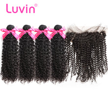 Load image into Gallery viewer, Luvin Afro Kinky Curly Unprocessed Virgin Hair Bundles 4 Bundles With Frontal Closure Brazilian Hair Weave Human Hair Extensions
