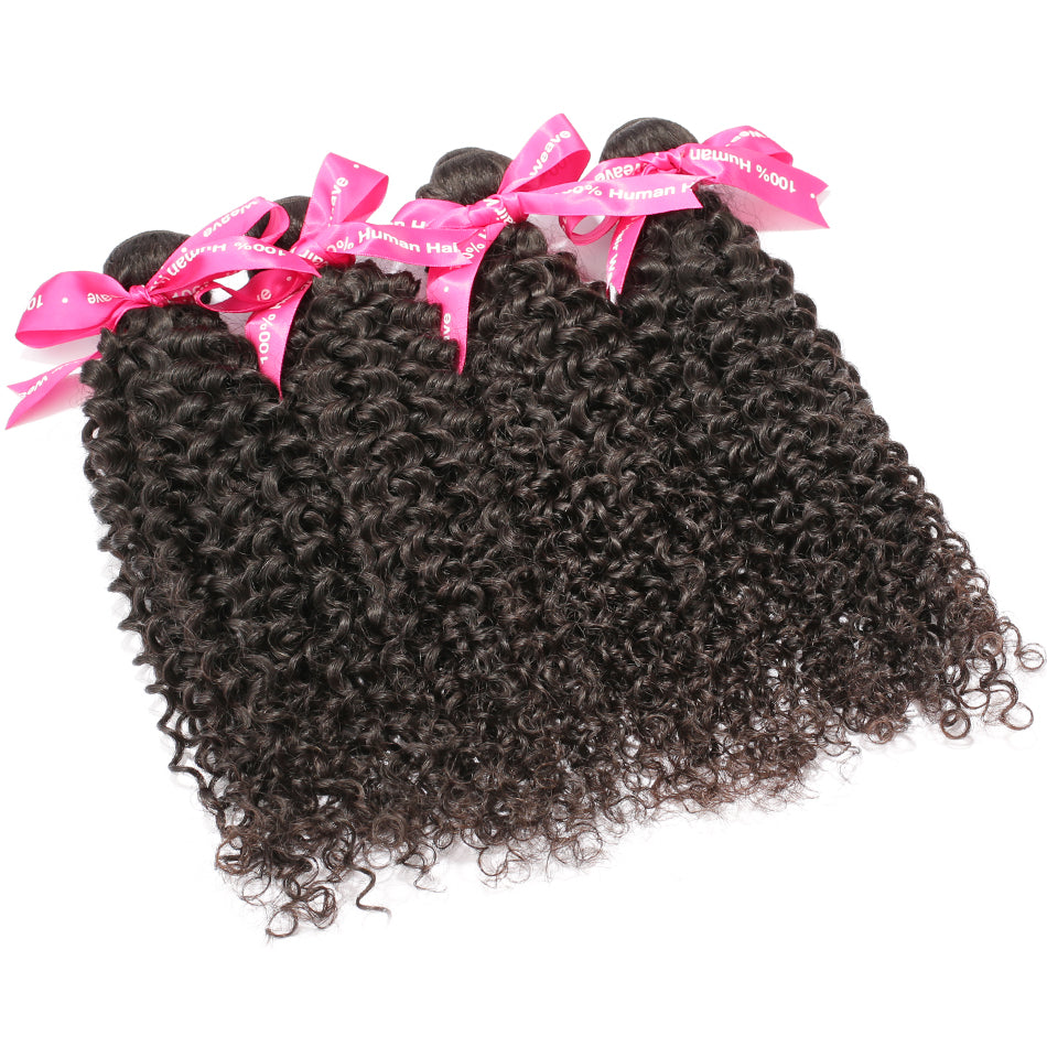 Luvin Afro Kinky Curly Unprocessed Virgin Hair Bundles 4 Bundles With Frontal Closure Brazilian Hair Weave Human Hair Extensions